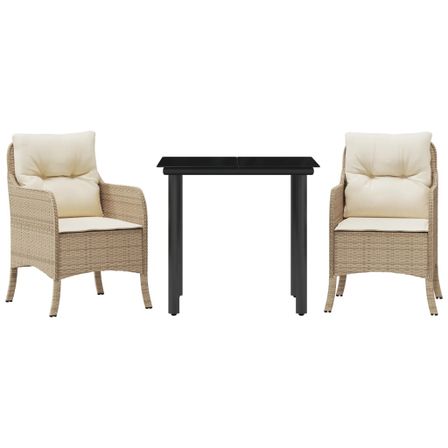 Ensemble à manger de jardin et coussins 3 pcs Beige poly rotin