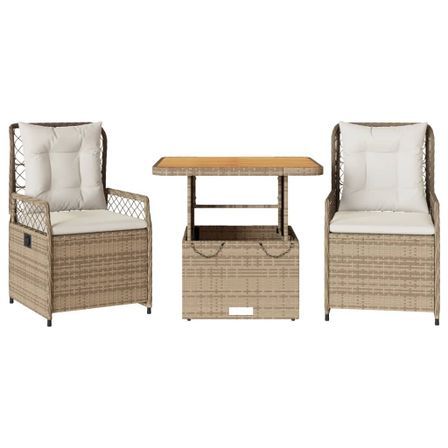 Ensemble à manger de jardin et coussins 3 pcs Beige poly rotin
