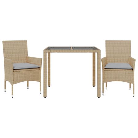 Ensemble à manger de jardin et coussins 3 pcs beige rotin verre
