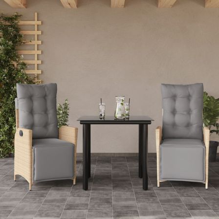Ensemble à manger de jardin et coussins 3 pcs mélange beige