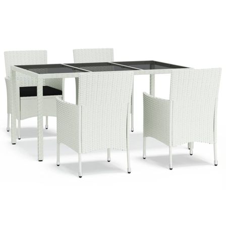 Ensemble à manger de jardin et coussins 5 pcs blanc poly rotin
