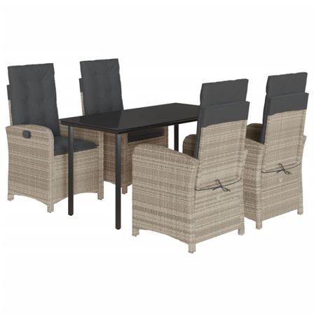 Ensemble à manger de jardin et coussins 5 pcs gris clair rotin