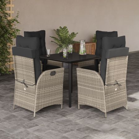 Ensemble à manger de jardin et coussins 5 pcs gris clair rotin