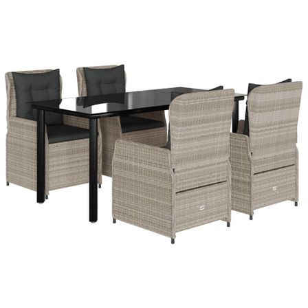 Ensemble à manger de jardin et coussins 5 pcs gris clair rotin