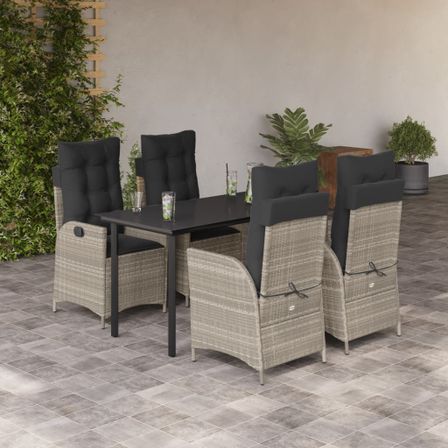 Ensemble à manger de jardin et coussins 5 pcs gris clair rotin