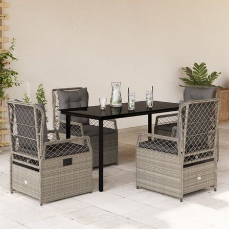 Ensemble à manger de jardin et coussins 5 pcs gris clair rotin