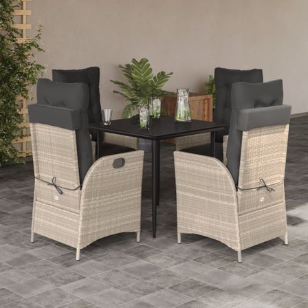Ensemble à manger de jardin et coussins 5 pcs gris clair rotin