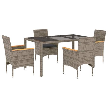 Ensemble à manger de jardin et coussins 5 pcs gris rotin verre