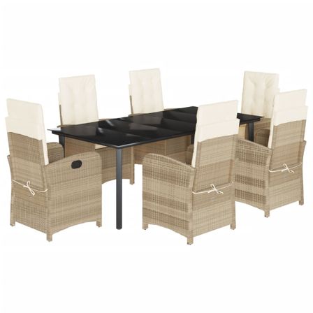 Ensemble à manger de jardin et coussins 7 pcs beige poly rotin