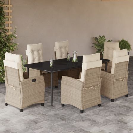 Ensemble à manger de jardin et coussins 7 pcs beige poly rotin