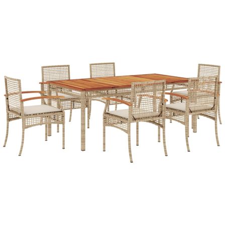 Ensemble à manger de jardin et coussins 7 pcs beige poly rotin