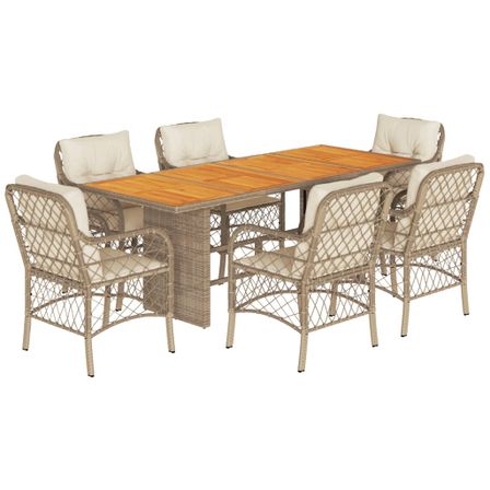 Ensemble à manger de jardin et coussins 7 pcs beige poly rotin