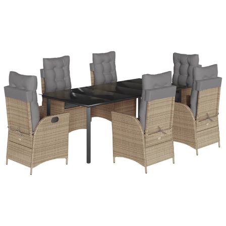 Ensemble à manger de jardin et coussins 7 pcs beige poly rotin