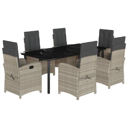 Ensemble à manger de jardin et coussins 7 pcs gris clair rotin