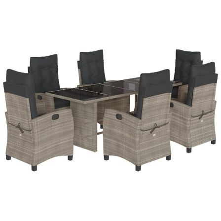 Ensemble à manger de jardin et coussins 7 pcs gris clair rotin