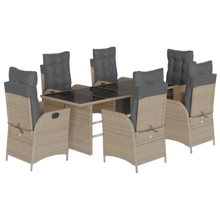 Ensemble à manger de jardin et coussins 7 pcs gris clair rotin