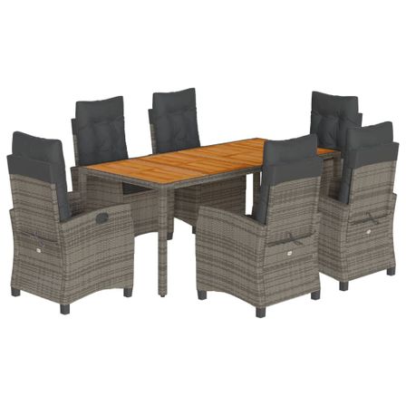 Ensemble à manger de jardin et coussins 7 pcs gris rotin
