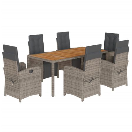 Ensemble à manger de jardin et coussins 7 pcs gris rotin