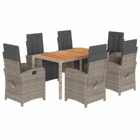 Ensemble à manger de jardin et coussins 7 pcs gris rotin