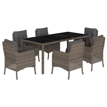 Ensemble à manger de jardin et coussins 7 pcs gris rotin