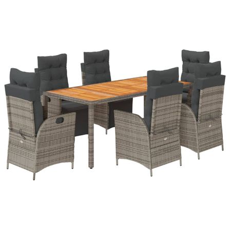 Ensemble à manger de jardin et coussins 7 pcs gris rotin