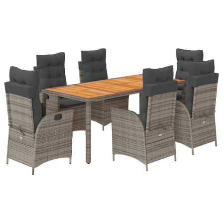 Ensemble à manger de jardin et coussins 7 pcs gris rotin