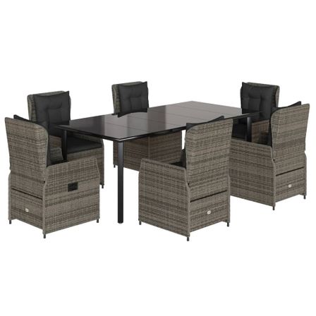 Ensemble à manger de jardin et coussins 7 pcs gris rotin