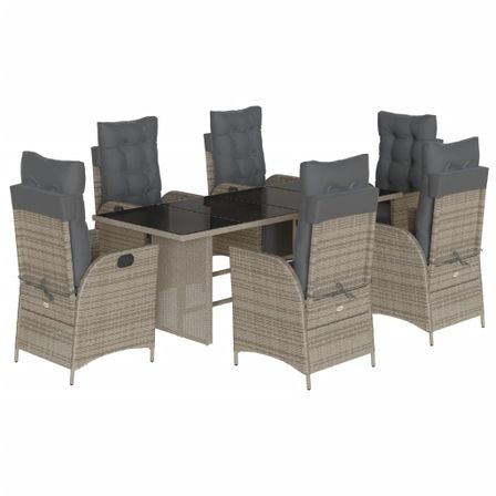 Ensemble à manger de jardin et coussins 7 pcs gris rotin