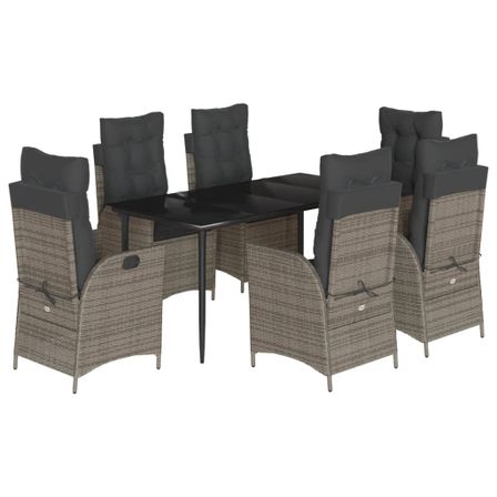 Ensemble à manger de jardin et coussins 7 pcs gris rotin