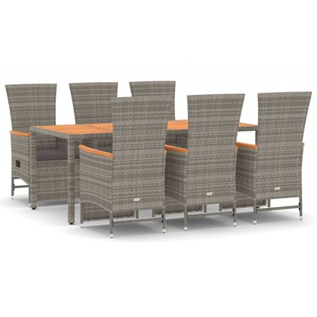 Ensemble à manger de jardin et coussins 7 pcs gris rotin