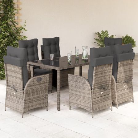 Ensemble à manger de jardin et coussins 7 pcs gris rotin