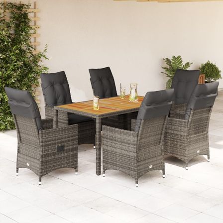 Ensemble à manger de jardin et coussins 7 pcs gris rotin