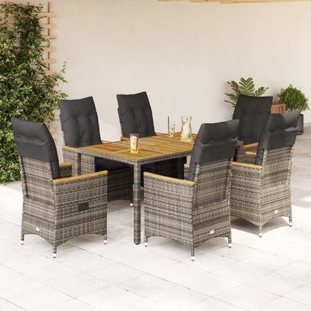 Ensemble à manger de jardin et coussins 7 pcs gris rotin
