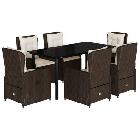 Ensemble à manger de jardin et coussins 7 pcs marron rotin