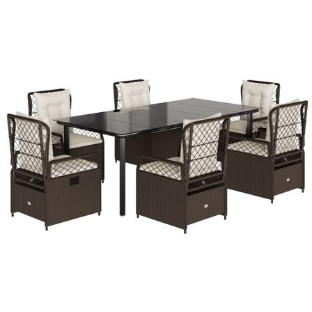 Ensemble à manger de jardin et coussins 7 pcs marron rotin