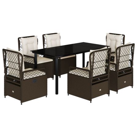 Ensemble à manger de jardin et coussins 7 pcs marron rotin
