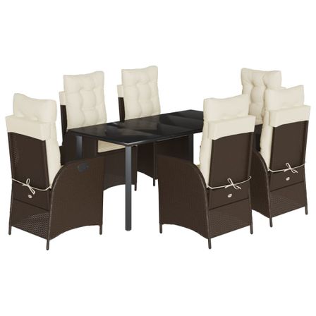 Ensemble à manger de jardin et coussins 7 pcs marron rotin