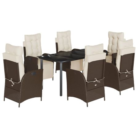 Ensemble à manger de jardin et coussins 7 pcs marron rotin