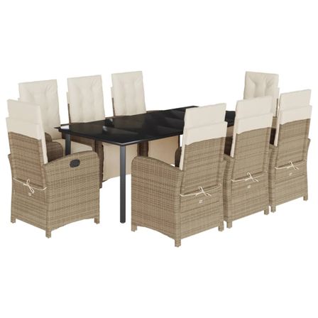 Ensemble à manger de jardin et coussins 9 pcs beige Poly rotin
