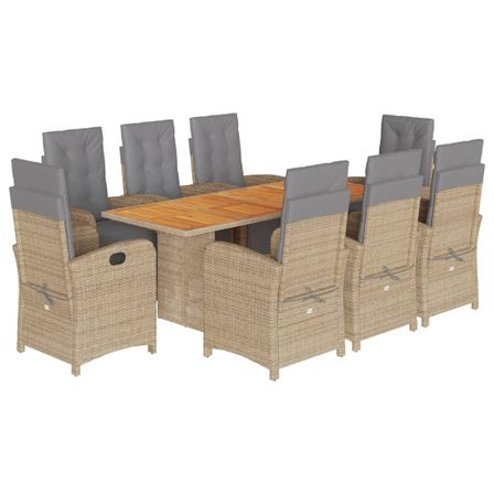 Ensemble à manger de jardin et coussins 9 pcs beige Poly rotin