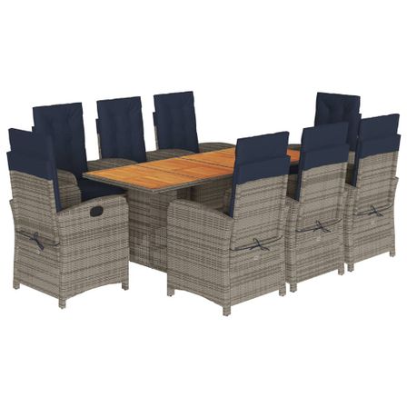 Ensemble à manger de jardin et coussins 9 pcs beige Poly rotin