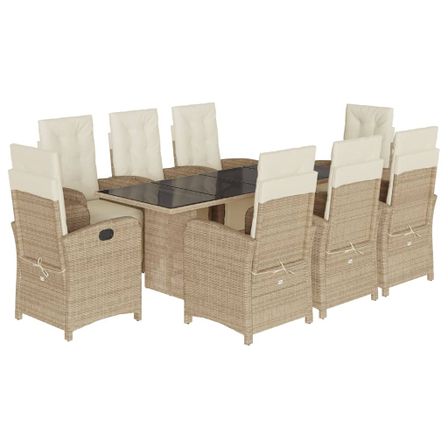Ensemble à manger de jardin et coussins 9 pcs beige Poly rotin