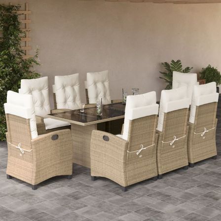 Ensemble à manger de jardin et coussins 9 pcs beige Poly rotin