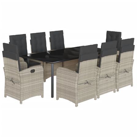 Ensemble à manger de jardin et coussins 9 pcs gris clair rotin