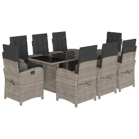 Ensemble à manger de jardin et coussins 9 pcs gris clair rotin