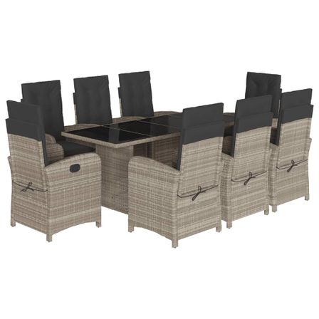 Ensemble à manger de jardin et coussins 9 pcs gris clair rotin