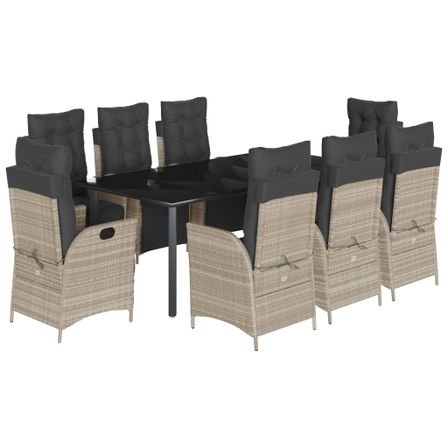 Ensemble à manger de jardin et coussins 9 pcs gris clair rotin