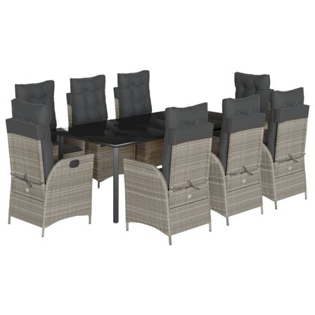 Ensemble à manger de jardin et coussins 9 pcs gris clair rotin