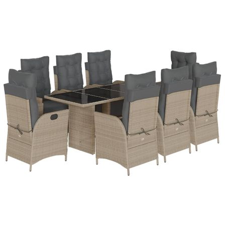 Ensemble à manger de jardin et coussins 9 pcs gris clair rotin