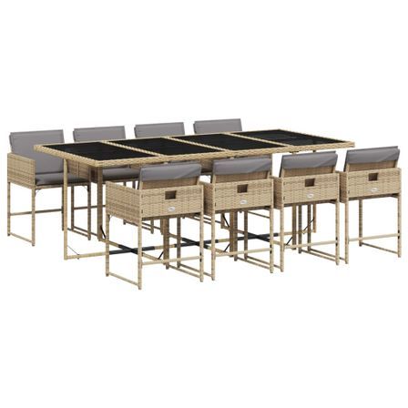 Ensemble à manger de jardin et coussins 9 pcs mélange beige